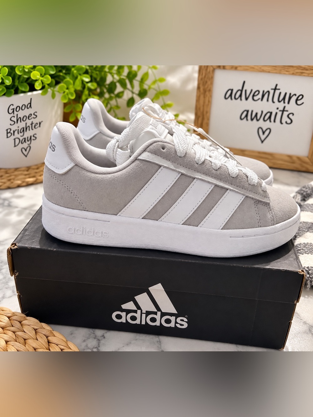 Adidas Grand Court Alpha 00s Gray White Suede Sneakers Women’s 6.5 NWT JH7230